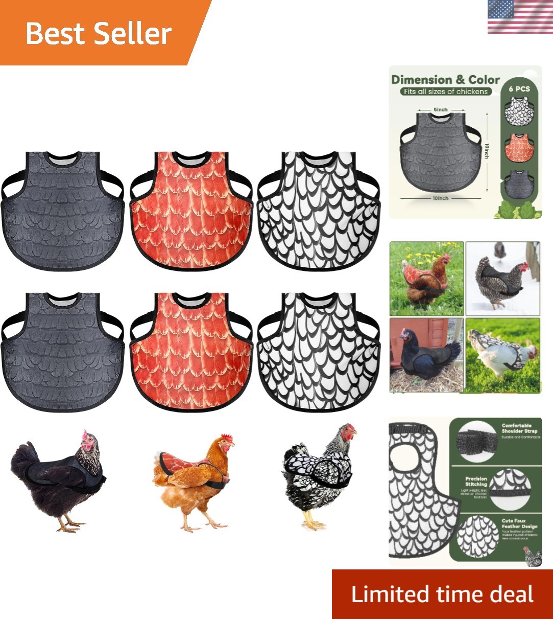 6Pcs Chicken Saddles for Hens, Adjustable Hen Aprons for Back Feather Protection