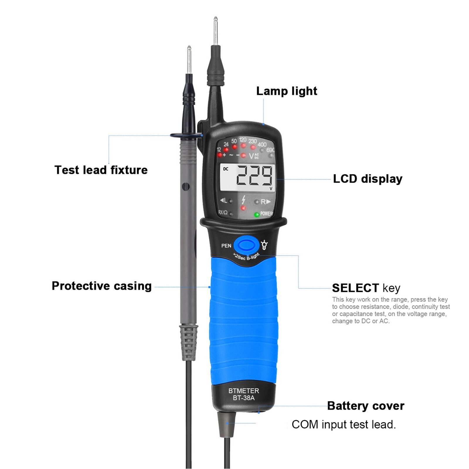 Pen-Style Multimeter 12-690V AC/DC Voltage Tester Phase Rotation & Continuity