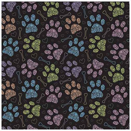 Carolina Manuf Pet Print Bandanas - Colorful Paws Design, 22x22 Cotton-Poly