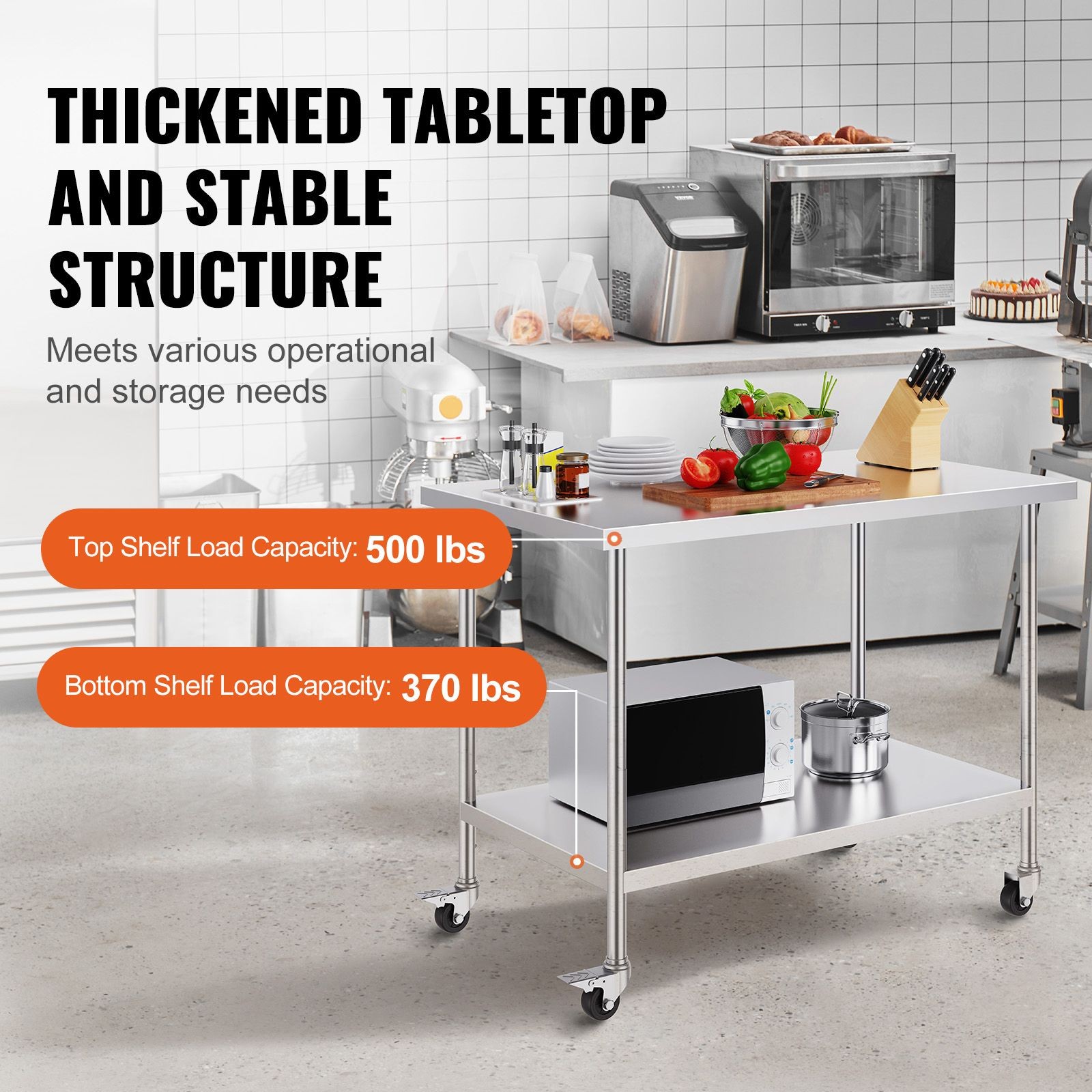 30x48in Stainless Steel Work Table with 3 Adjustable Shelves