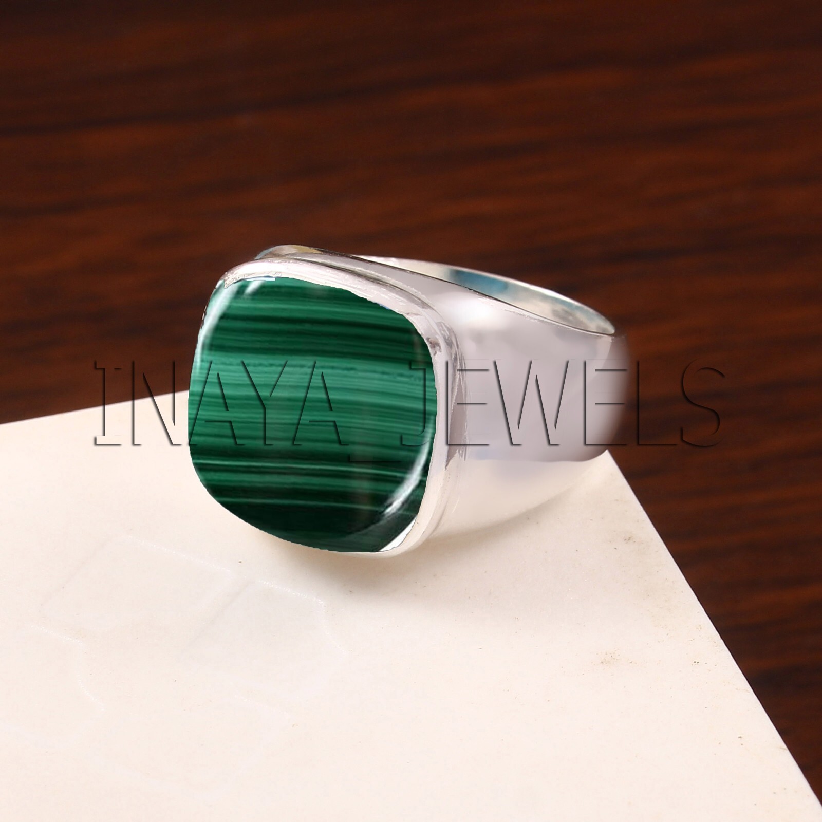 Natural Malachite Mens Ring Solid 925 Sterling Silver Handmade Husband Gift Ring