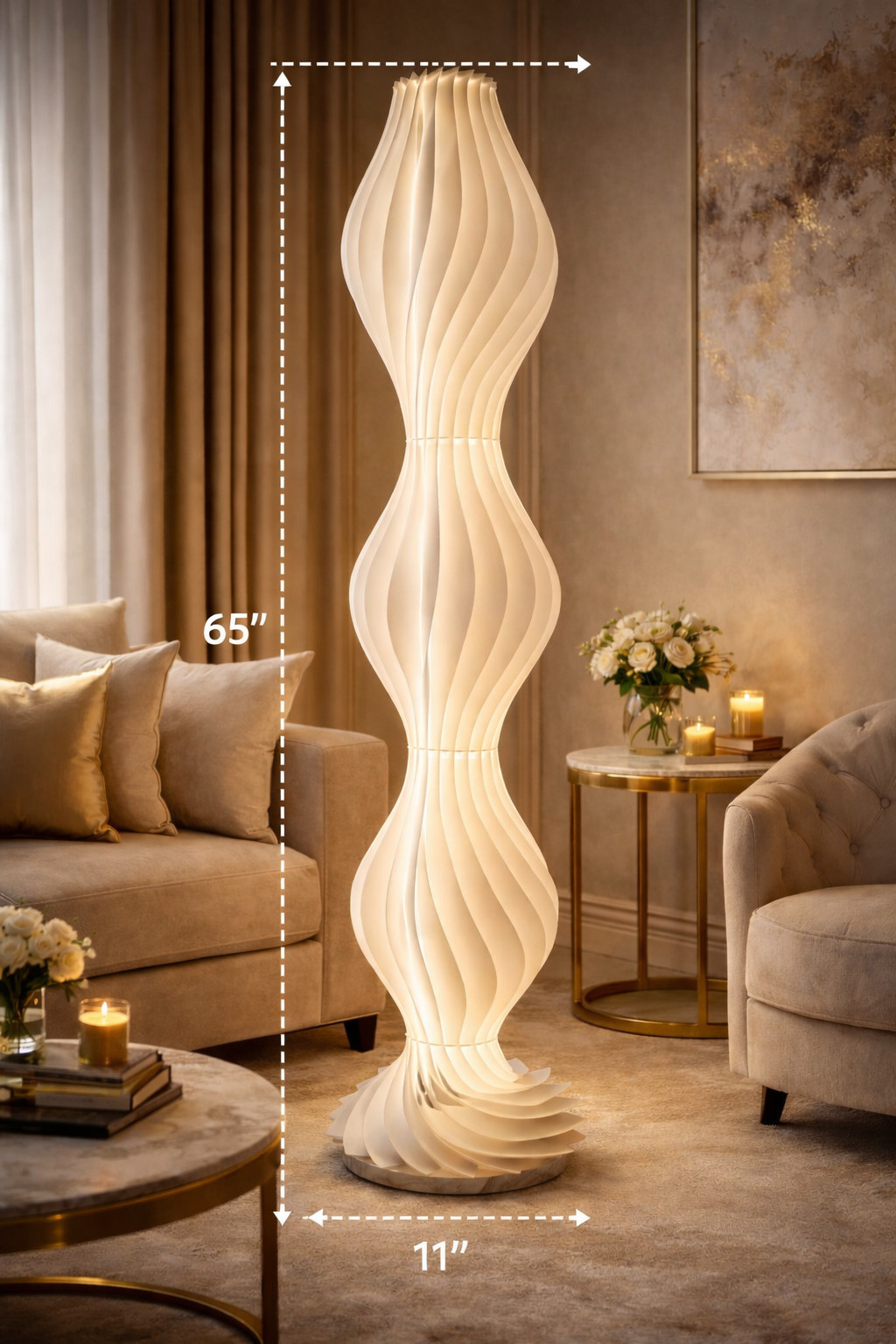 65" Dimmable Floor Lamp with Remote Control | Modern Wavy LED Standing Light