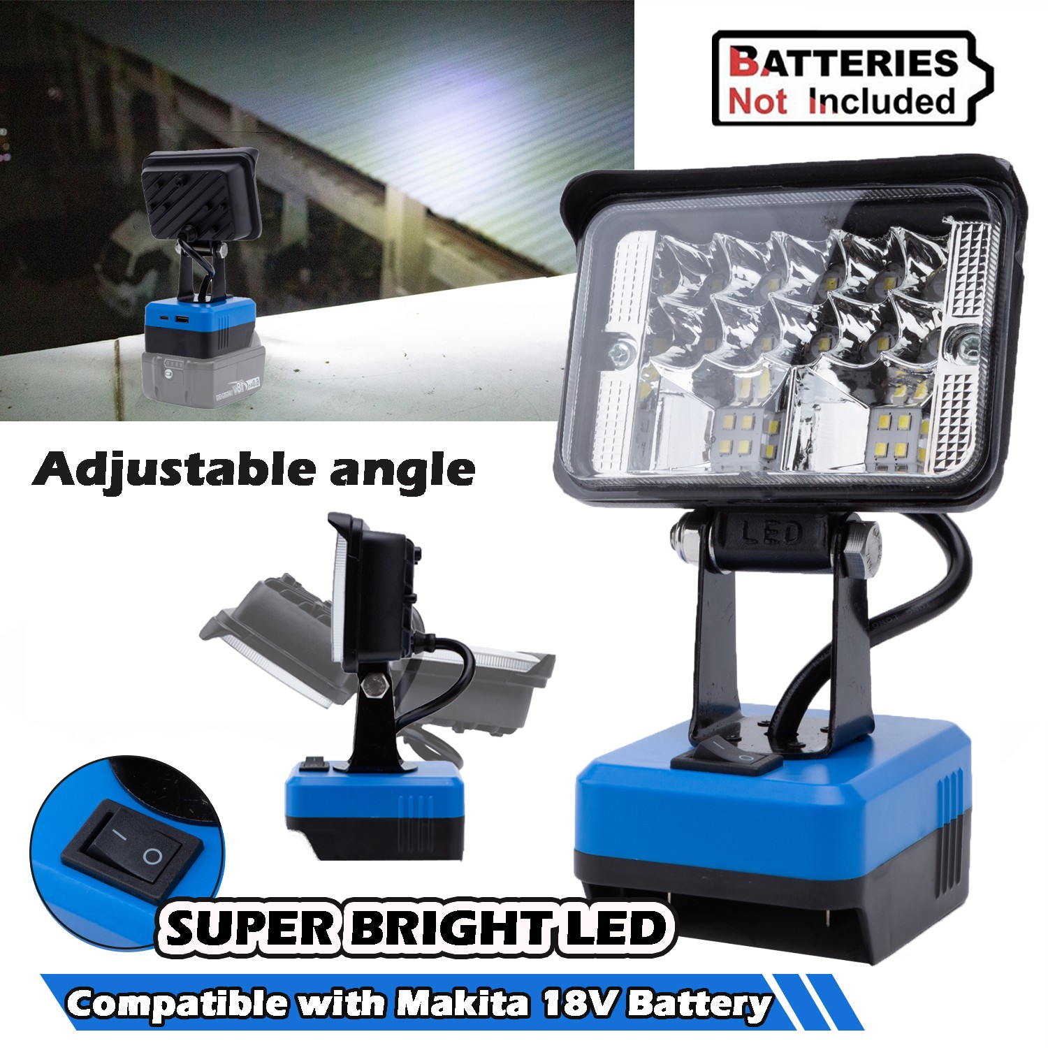 Wireless LED Work Light for Makita 18V Battery w/USB QC 3.0 Cordless Outdoor