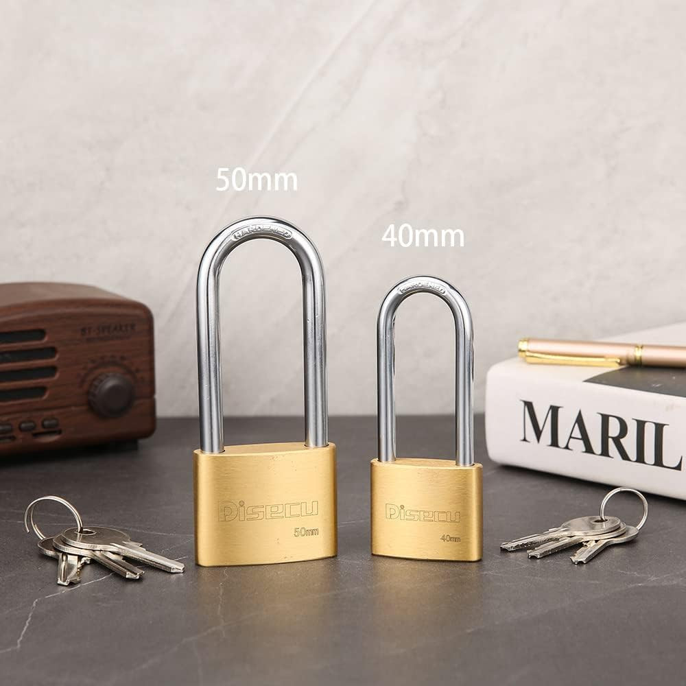 Solid Brass Padlocks 2Pk Keyed Alike Long Shackle Waterproof Outdoor 40Mm
