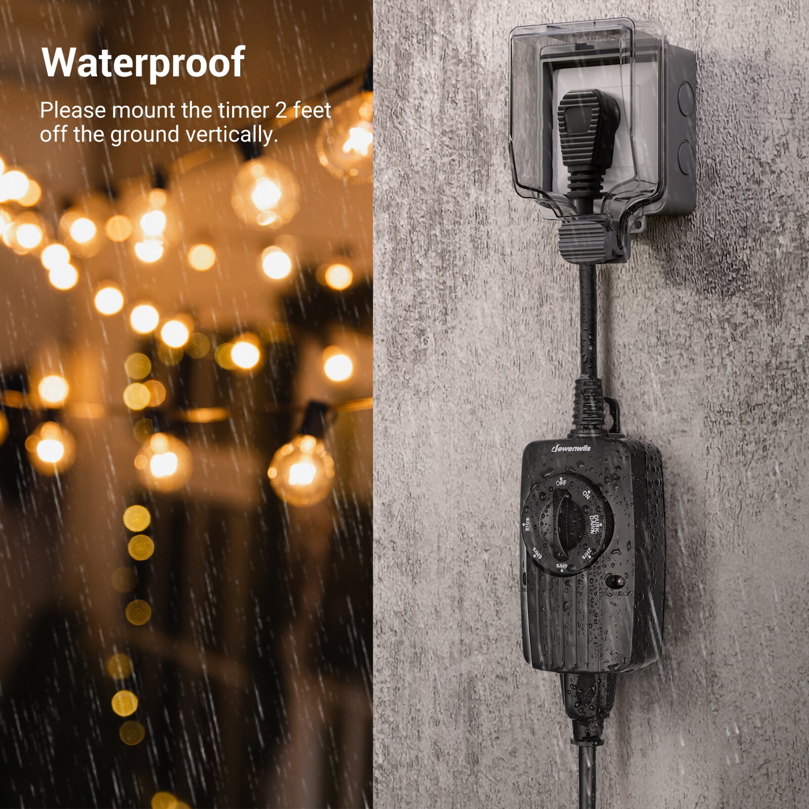 DEWENWILS 2 Pack Outdoor Light Timer Dusk to Dawn, Weatherproof Plug in Timer