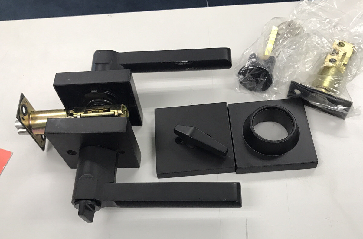 Black Front Entry Door Handle Lock Set Square Keyed Alike Single Deadbolt Lever