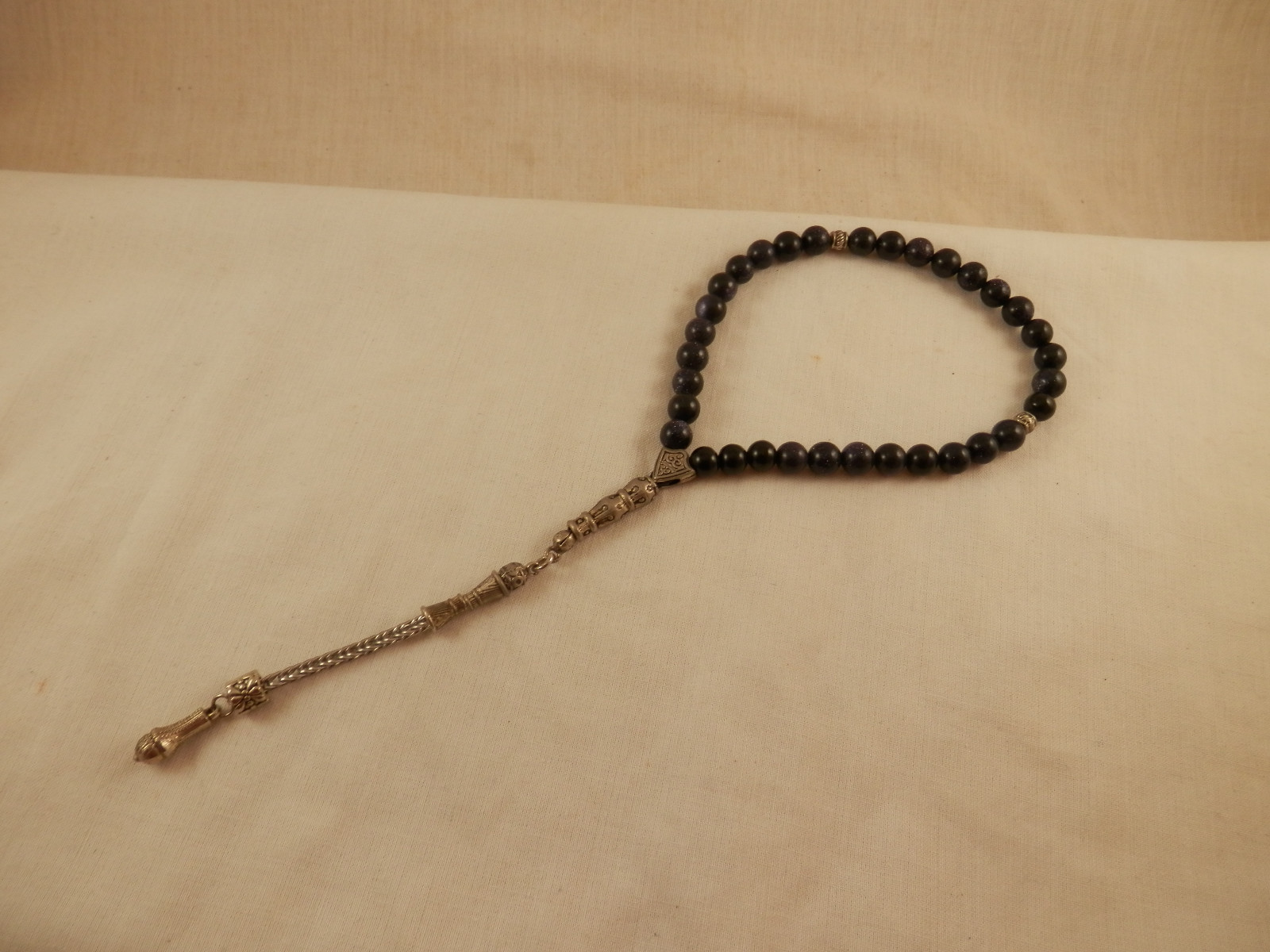 Blue Goldstone Polished Healing Beads  Prayer Mala Beads 10" 7mm stones