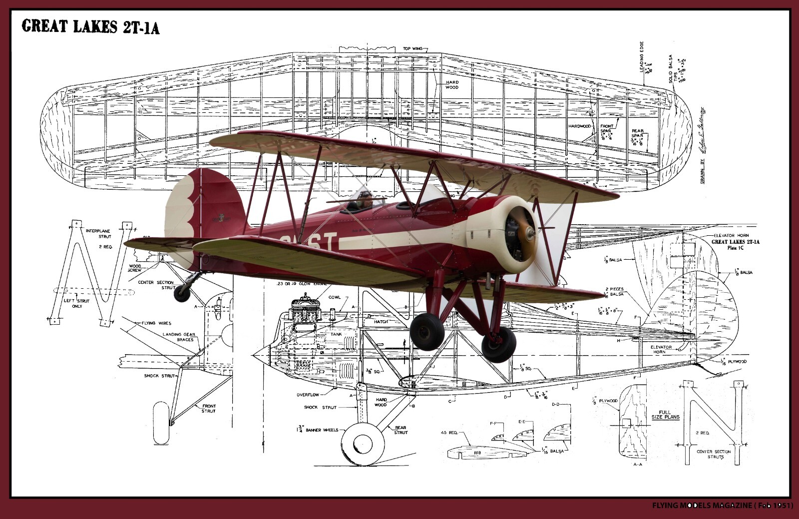 Model Airplane Plans (UC): Great Lakes 2T-1A 27" Scale Biplane for .19-.23