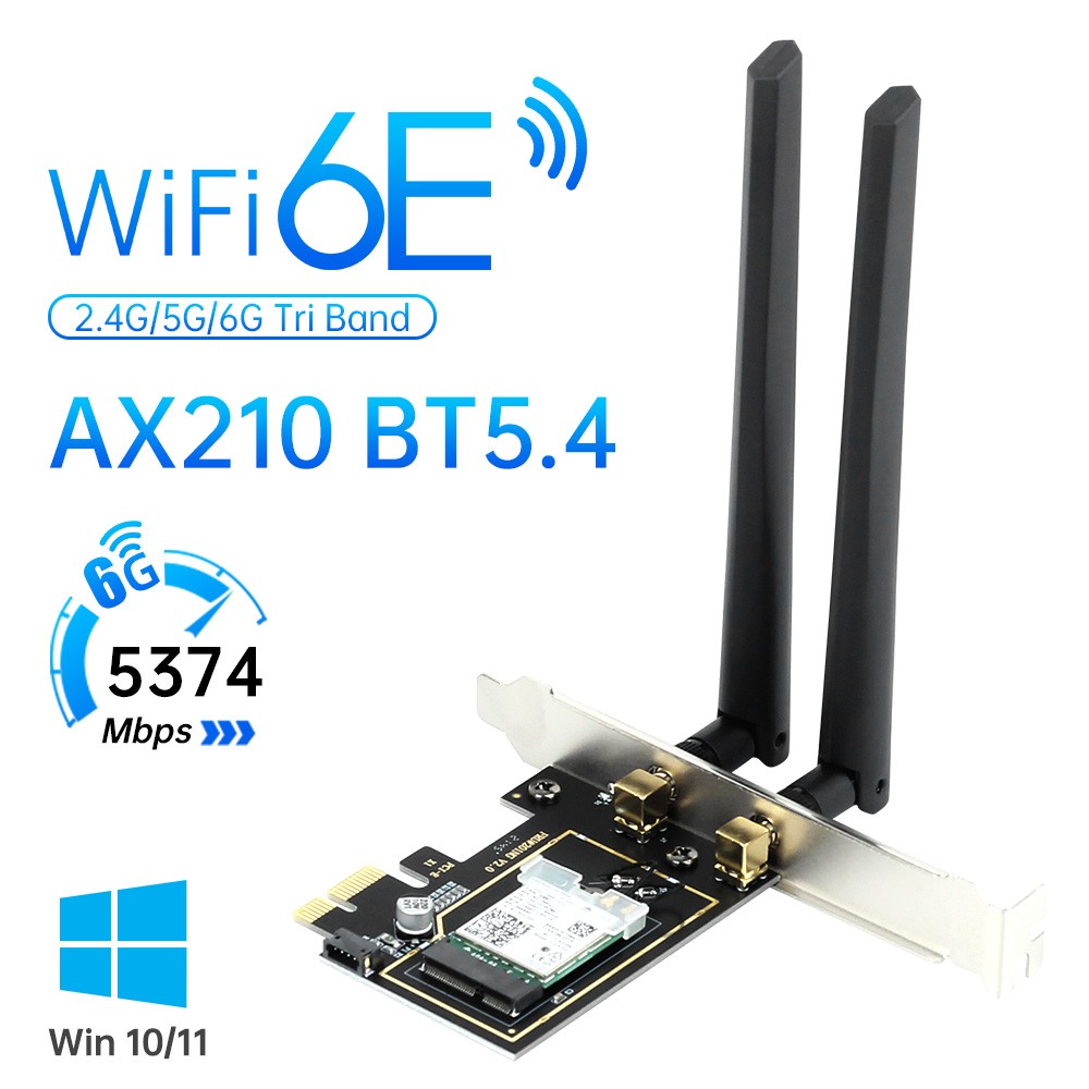 WiFi 6E PCIe Adapter AX210 PCIe WiFi Card Tri-Band Wireless Adapter Bluetooth5.4