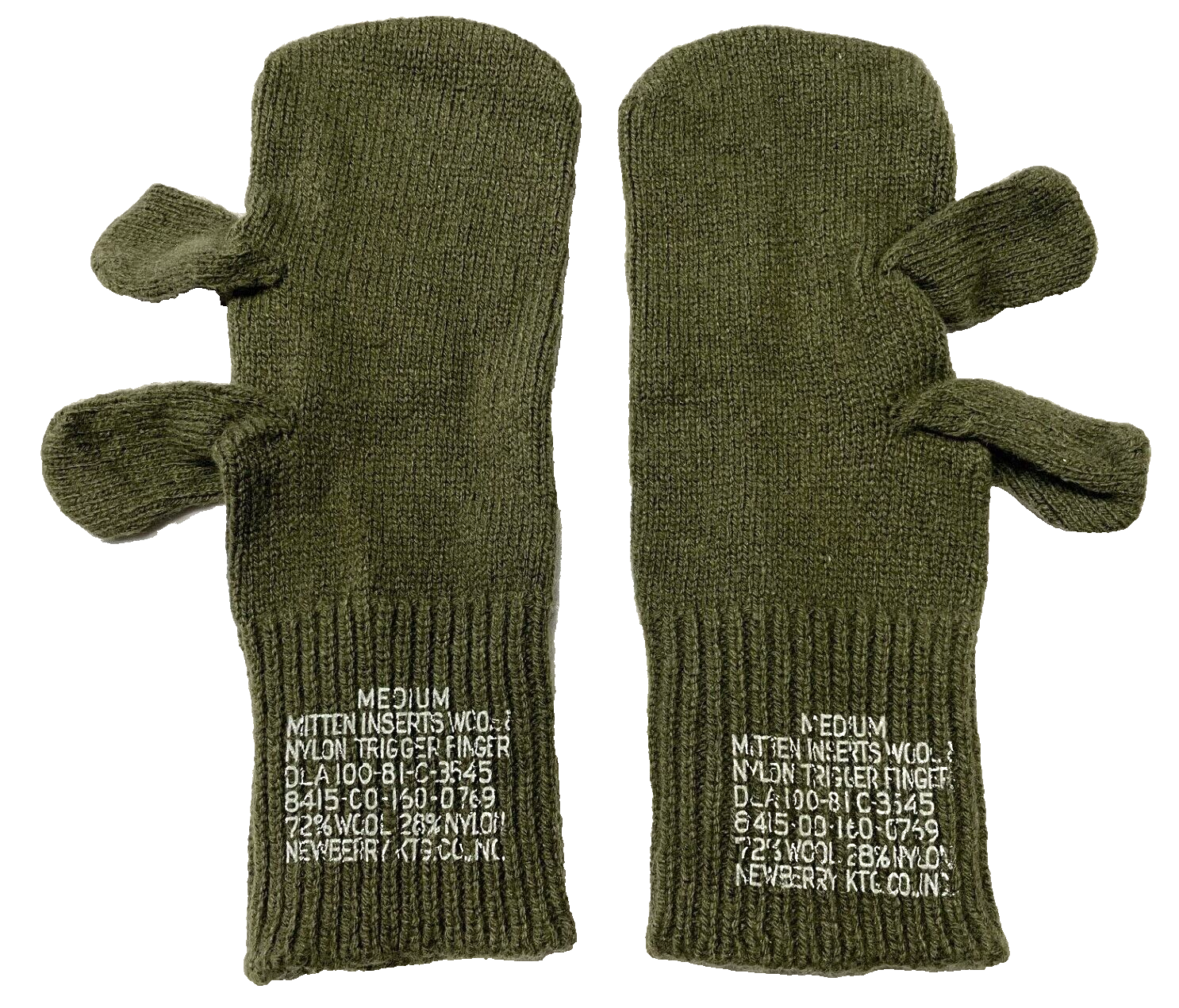 USGI Cold Weather Trigger Finger Mittens w Inserts Lanyard M1965 OD MEDIUM MINT
