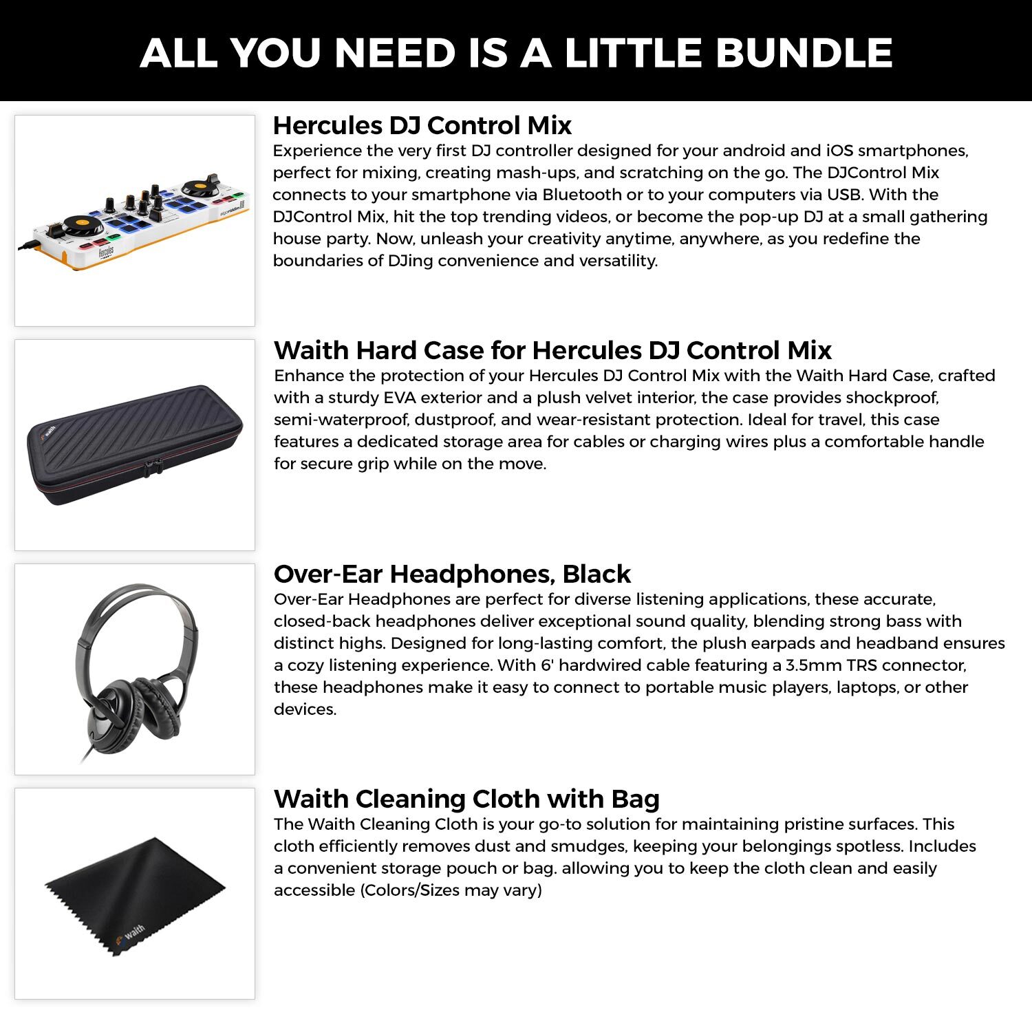 Hercules DJ Control Mix Wireless DJ Controller +Headphones +Case (Bundle Set)