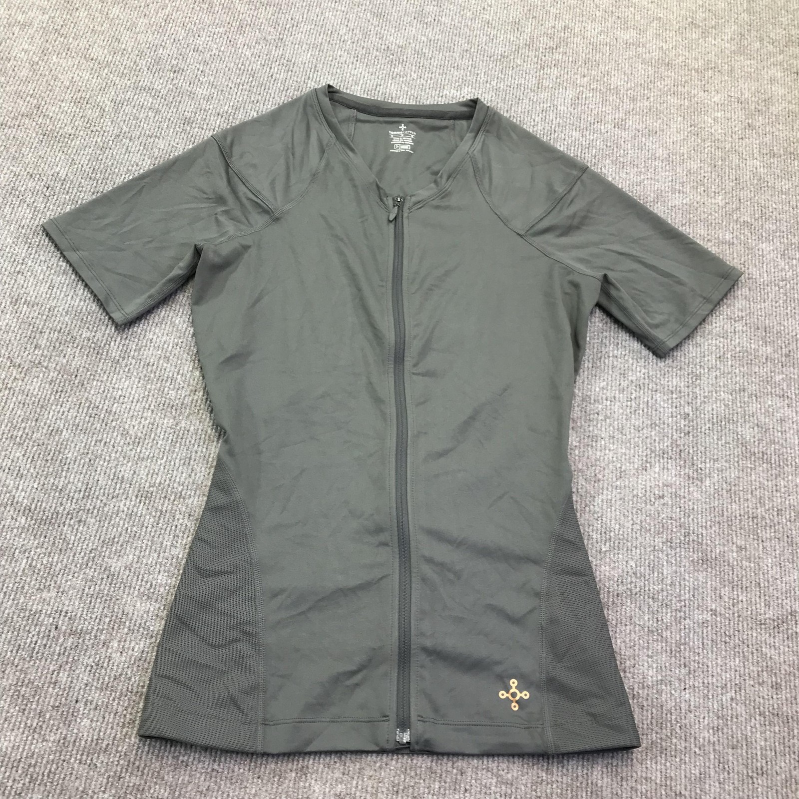 Tommie Copper Mens Lower Back Support Compression Zip Shirt Gray Size Medium