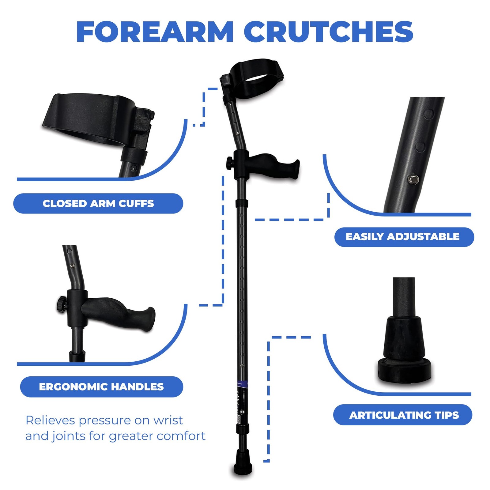 in-Motion Forearm Crutches | Spring Assist | Ergonomic Handles | Articulating Ti