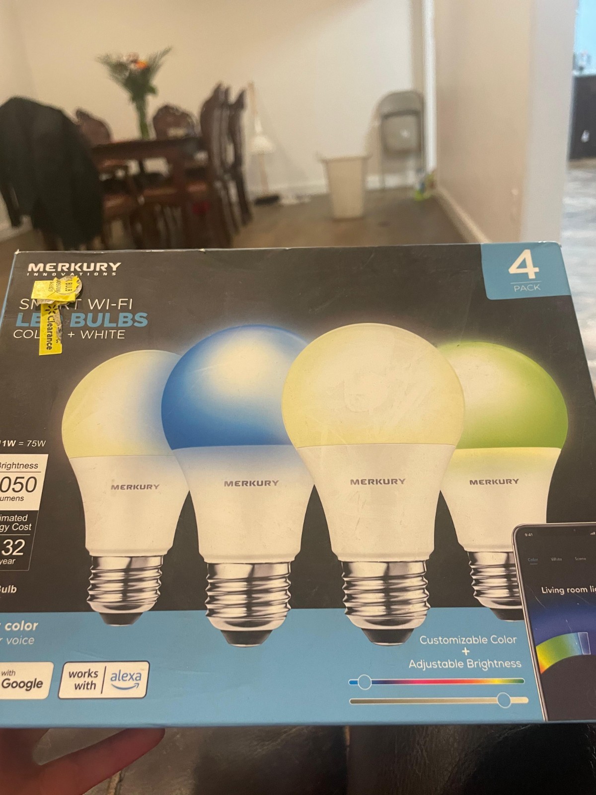 Merkury Innovations A21 Wifi Smart Light Bulb 75W Color White Led 4 Pack NWT New