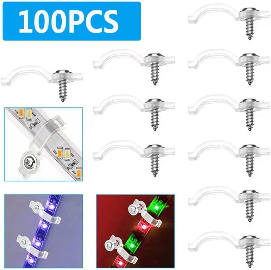 100 Pack Strip Light Mounting Bracket,Transparent Fixing Clips for 10Mm Wide IP6