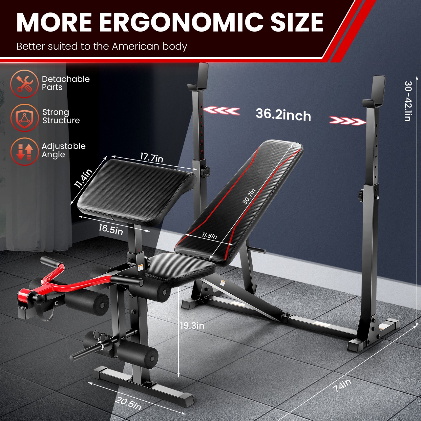 900LBS Olympic Weight Bench Set Adjustable Multi-Purpose Workout Bench Strength
