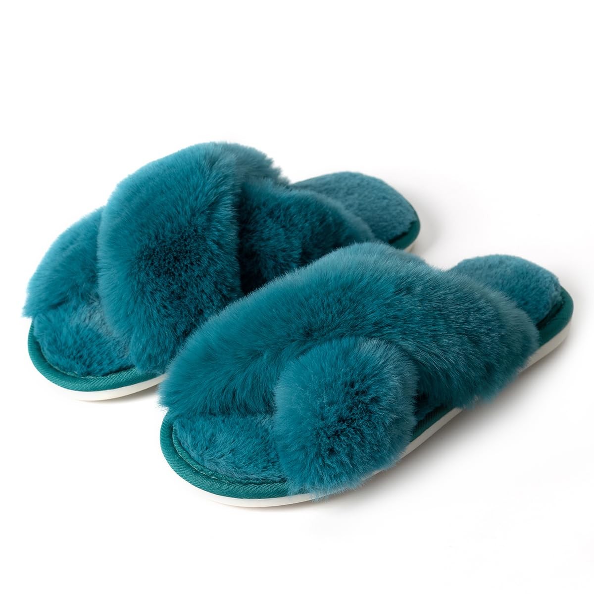 AyFUN Womens Cross Band Slippers Fuzzy Soft House Slippers Plush Furry Warm C...