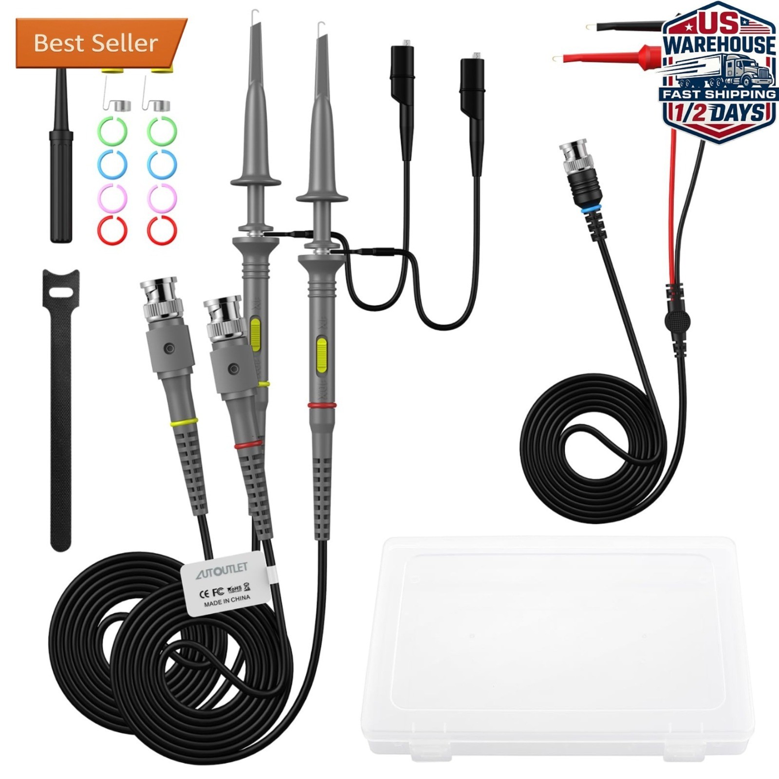 AUTOUTLET 2Pcs 100MHz Oscilloscope Probe Kit with BNC Connector