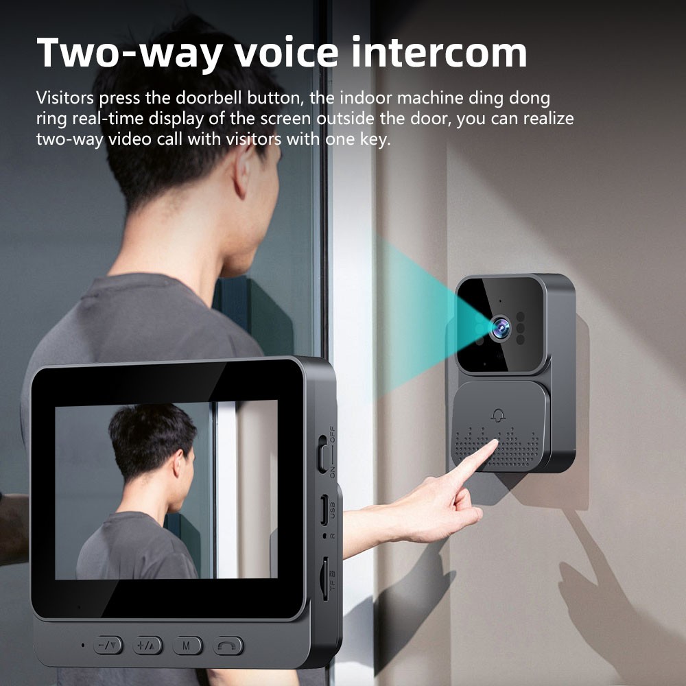 Wireless Video Doorbell Intercom System 1080P HD Camera w/ 4.3" IPS Screen