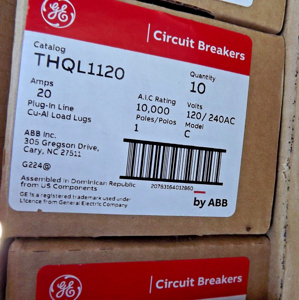 two (2) new GE General Electric THQL1120 20-Amp 1-Pole 120/240VAC Breakers