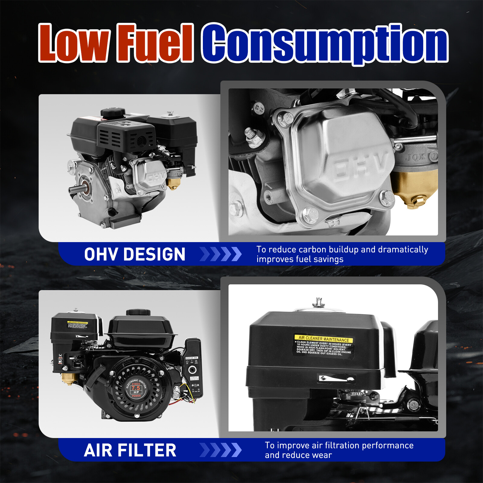 7.5Hp Gasoline Engine Motor 4-stroke 212cc Electric Start For Go Kart Mini Bike
