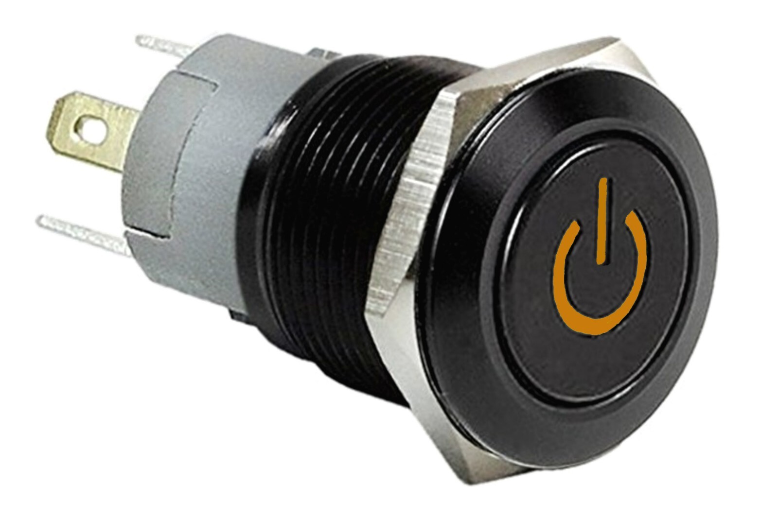5/8" Black Stainless Steel Power Switch w/ Orange Amber LED Latching 16mm 12V