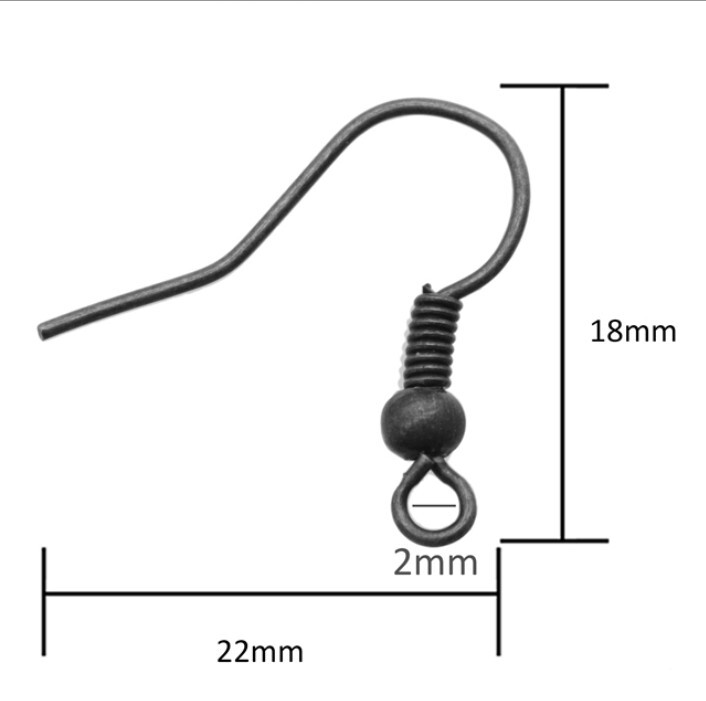 50 Pc Gun black Earring Hooks Ball & Coil 25 Pairs  US Seller Fast Shipping