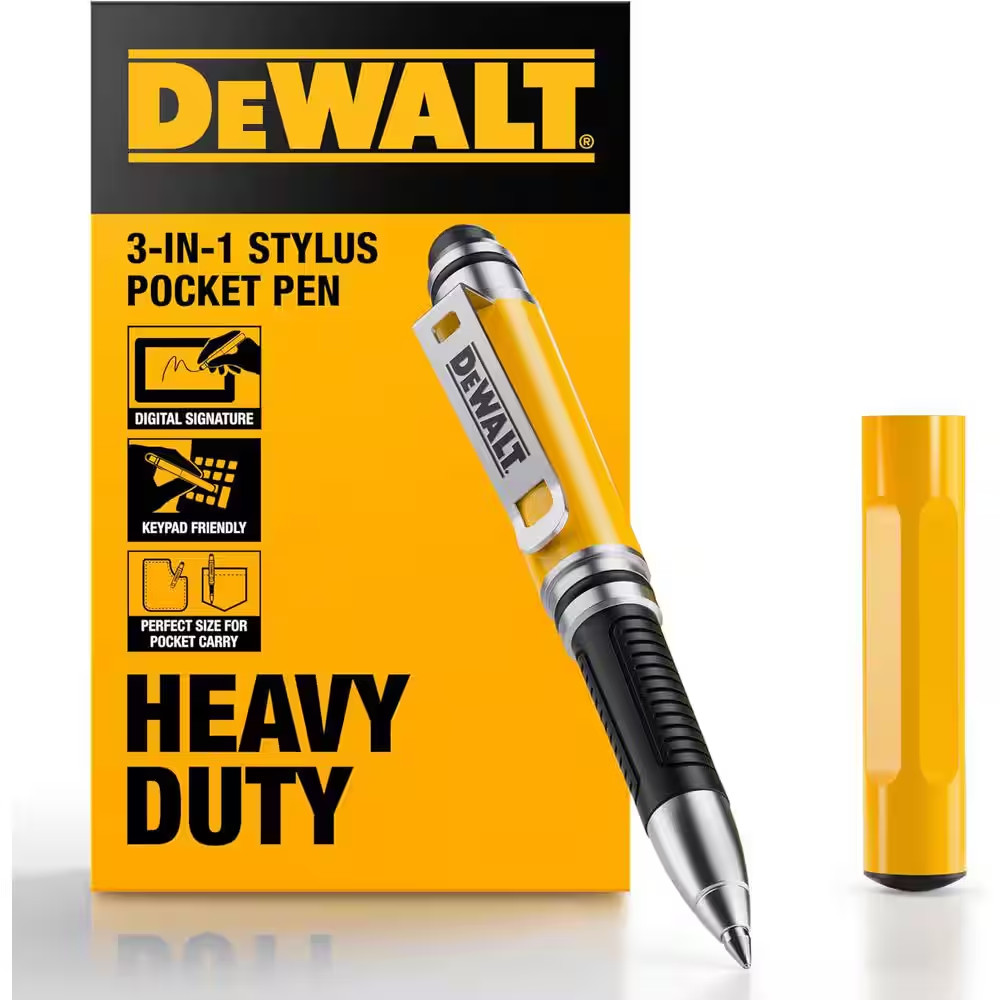 DEWALT Heavy Duty 3-In-1 Mini Stylus Pocket Pen, Tablet Pens for Ipad, EDC Touch