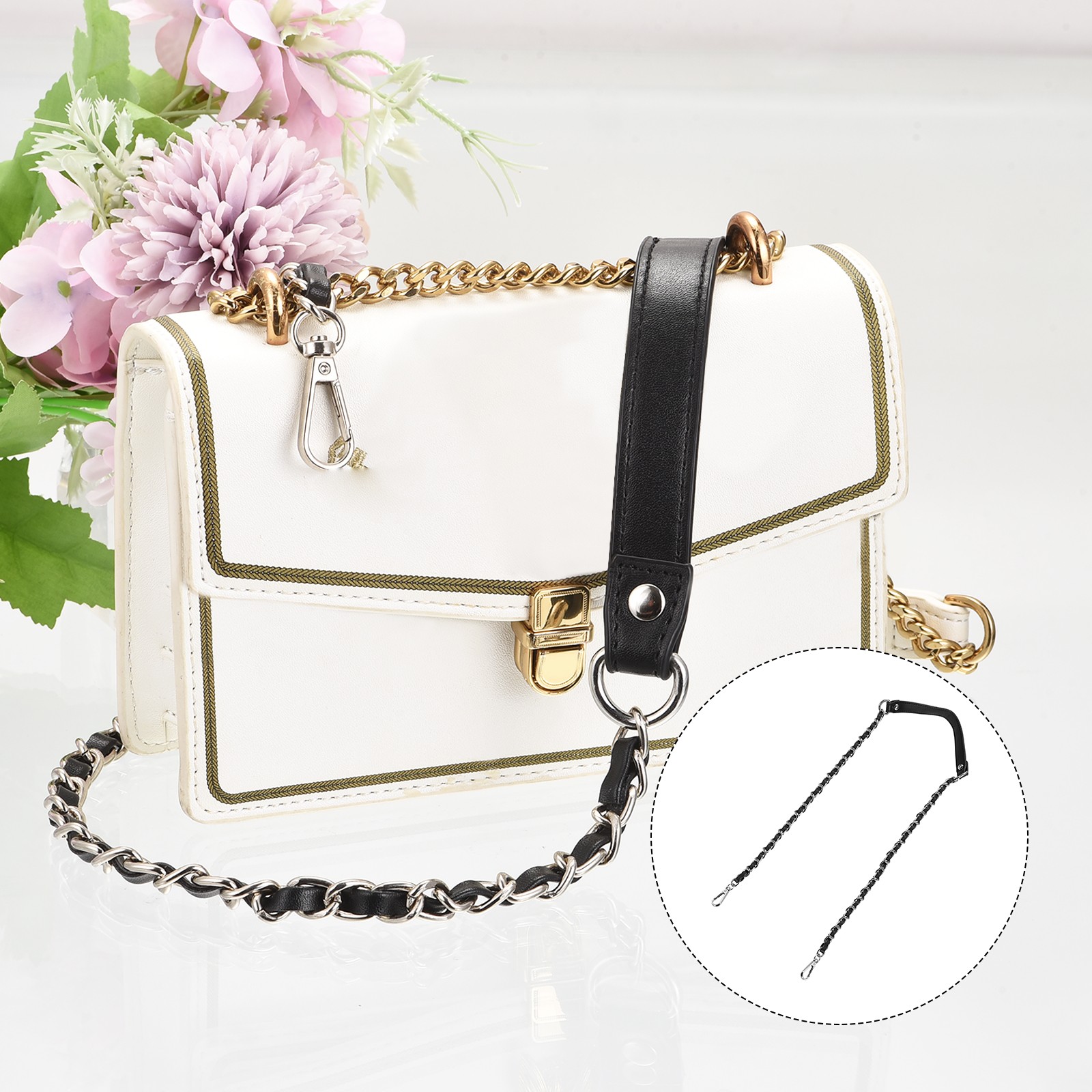 47" Iron Flat Chain Strap Purse Shoulder DIY Replacement Black Silver