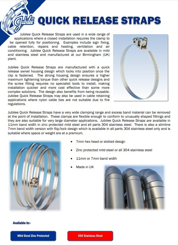 Jubilee Quick Release Captive/FlipLock Strap Clamp Clips MS & Stainless Steel