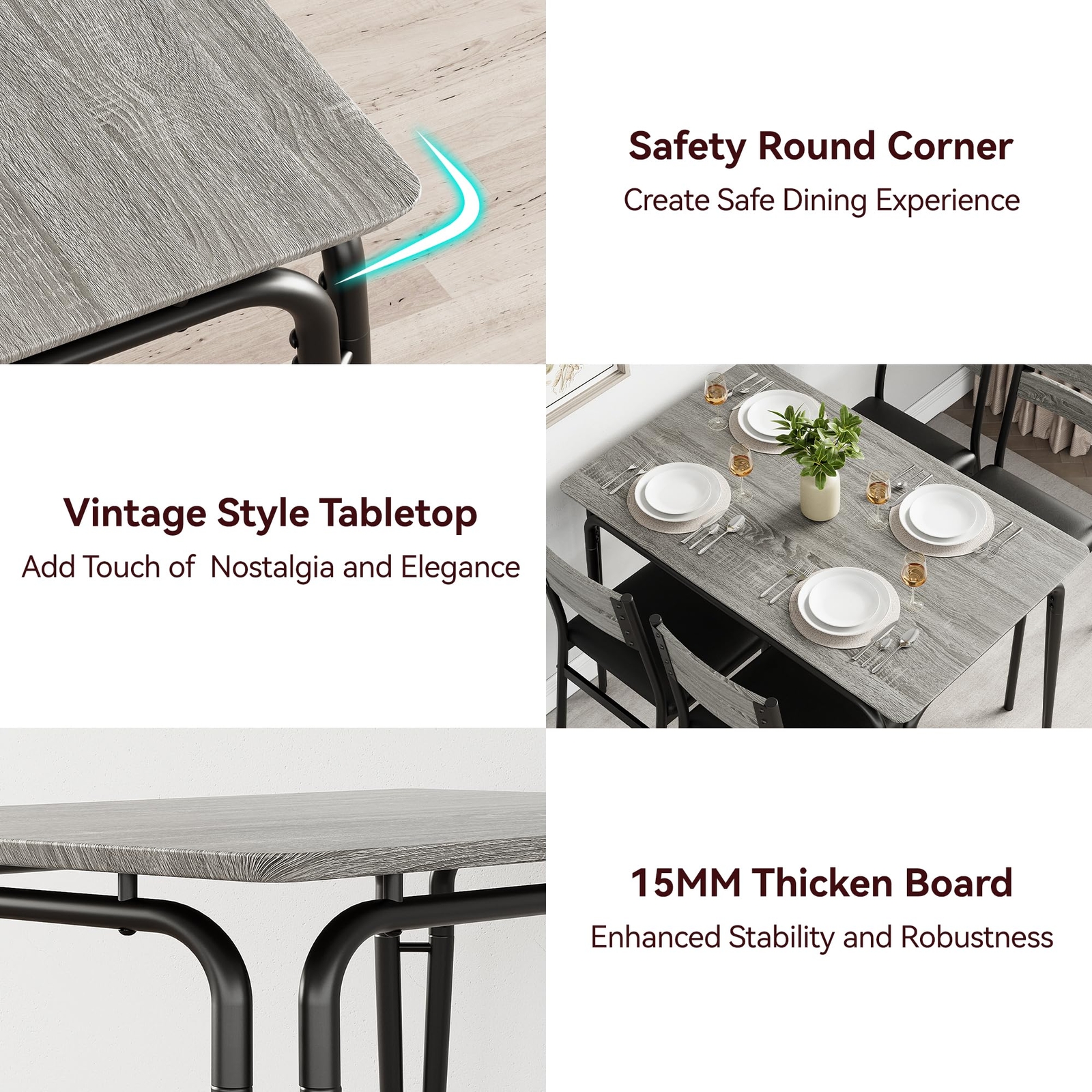 5 Piece Dining Table Set ,Square Kitchen Table and Chairs Set for 4 ,Dinette Set
