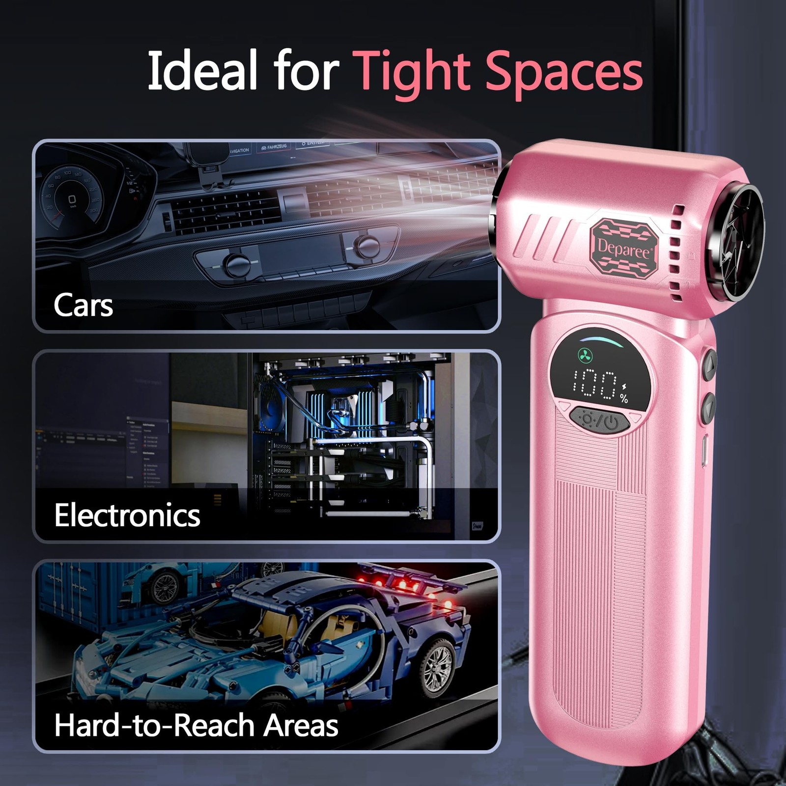 Air Duster, Compressed Air Duster Pink, Rechargeable Cordless with Adjustable...