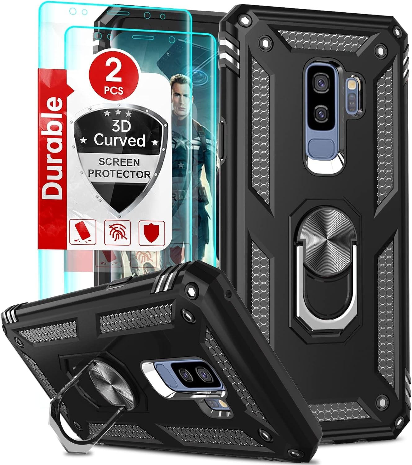 Case for Samsung Galaxy S9 Plus Military Grade with HD Screen Protectors, Stand