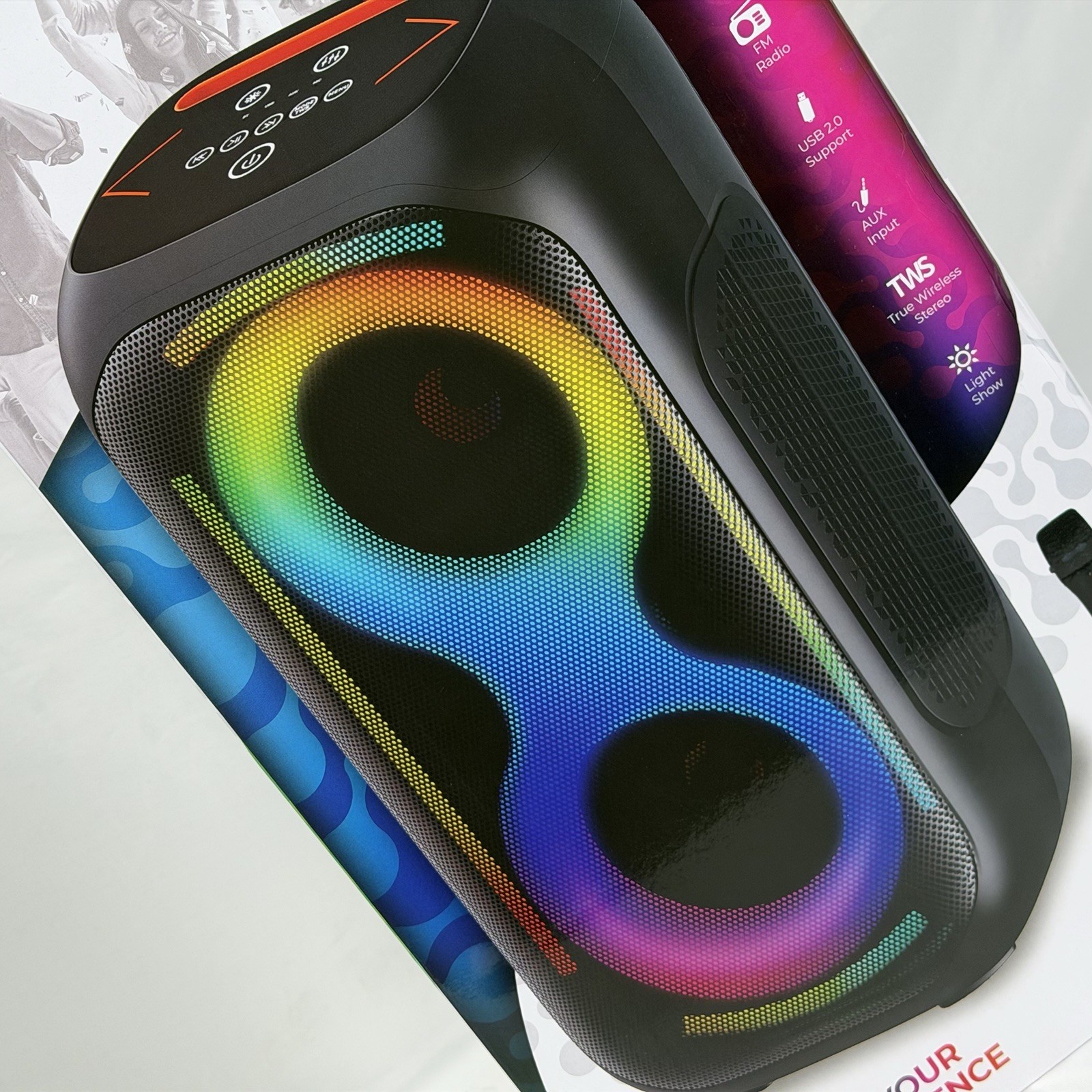 Bluetooth Party Speaker LED Karaoke Machine Wireless Mic Fusion Glow Portable