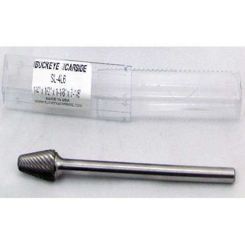 Carbide Burr (SL-4L6) 14° Cone Radius End - Single Cut - 1/4 x 1/2 x 1 1/8 x 7 1