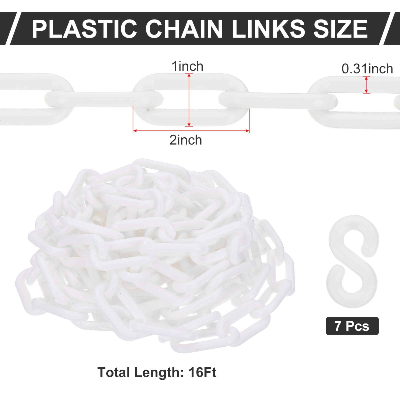 White Plastic Chain, 16 ft 8mm Safety Barrier Chain