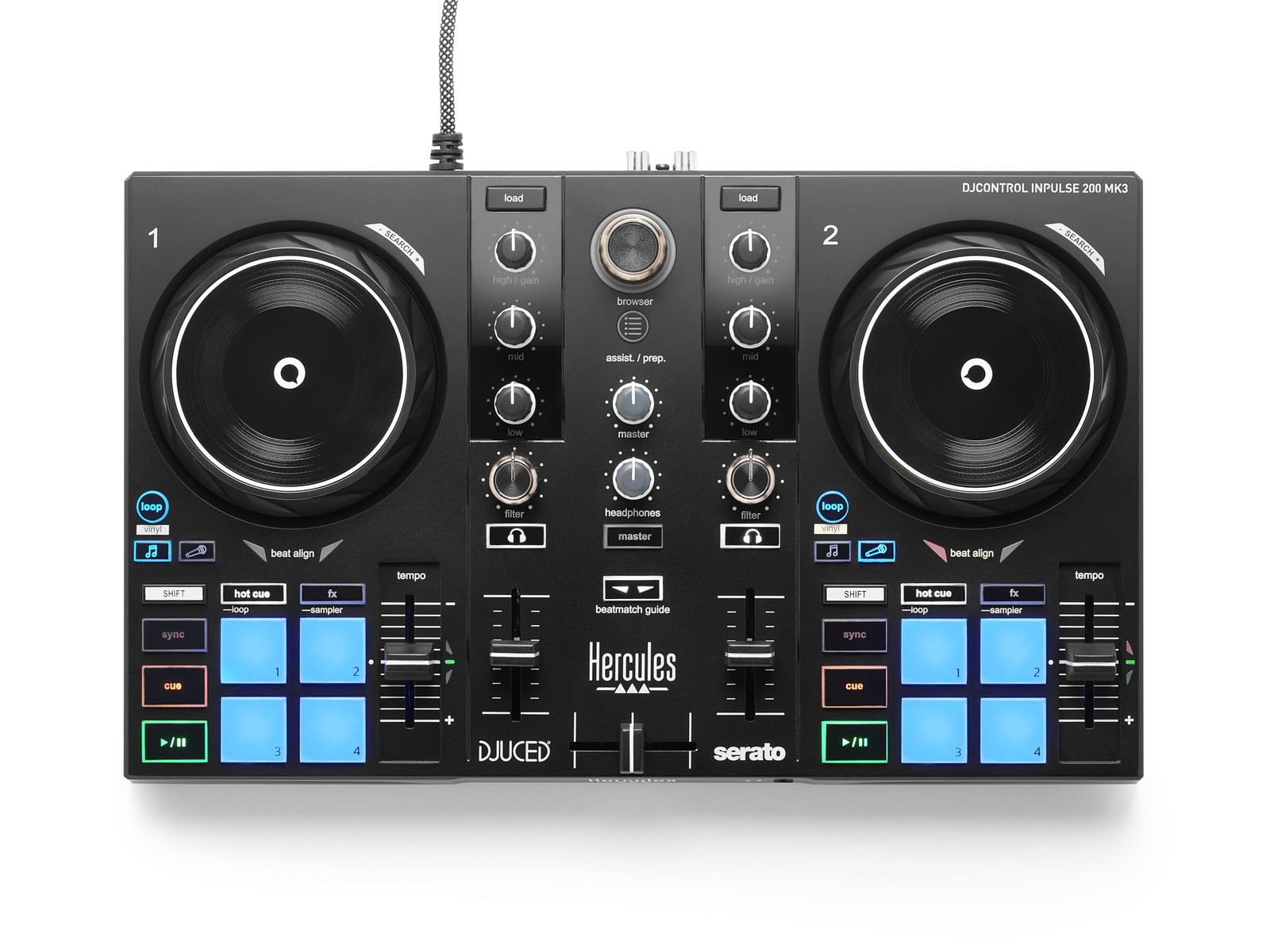 Hercules DJControl Inpulse 200 MK3 DJ Controller, 2 Deck Mixer MK3, Black