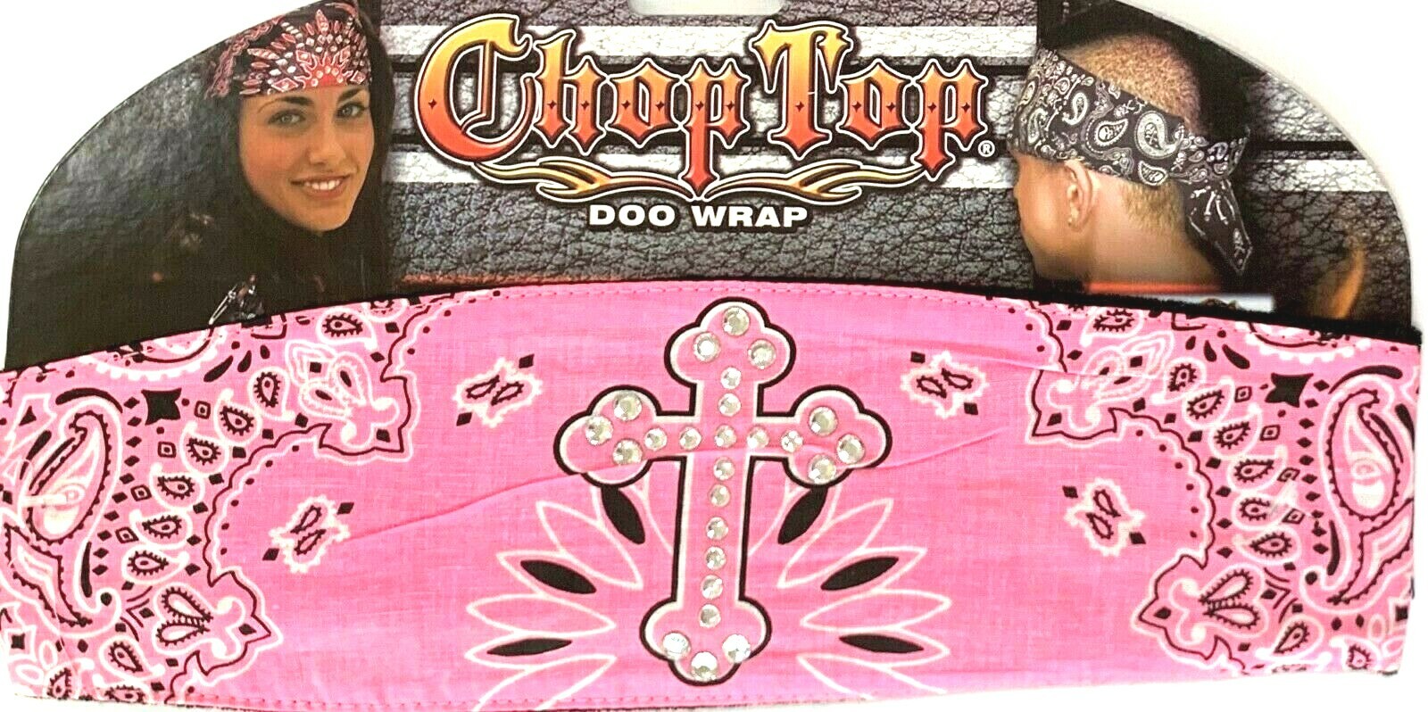CHOP TOP PINK CROSS PAISLEY W/RHINESTONES DO WRAP HEADBAND BANDANA DOO RAG