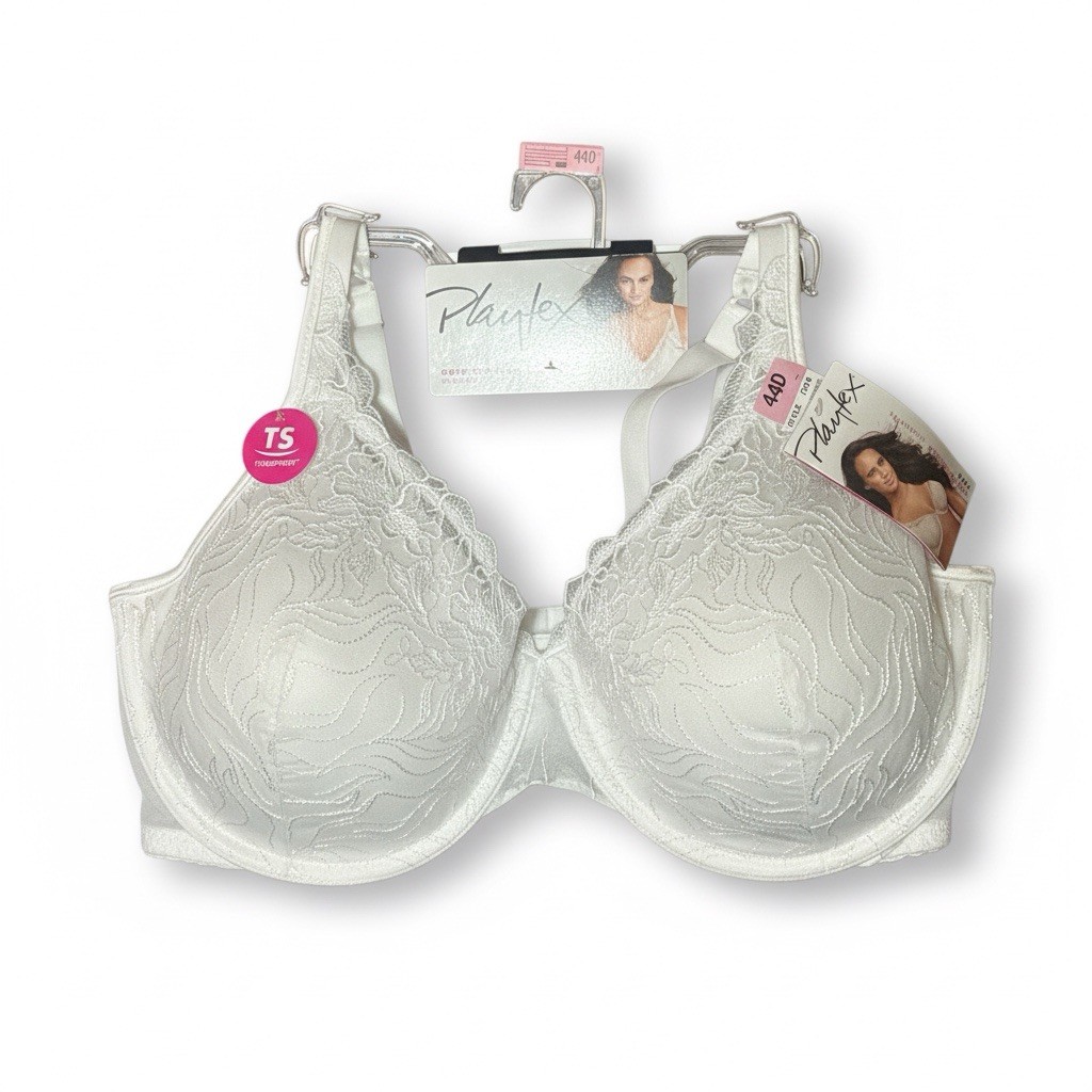 44D Playtex Style 7576  (1) Underwire Lace Bra White Full Coverage Comfort Bra