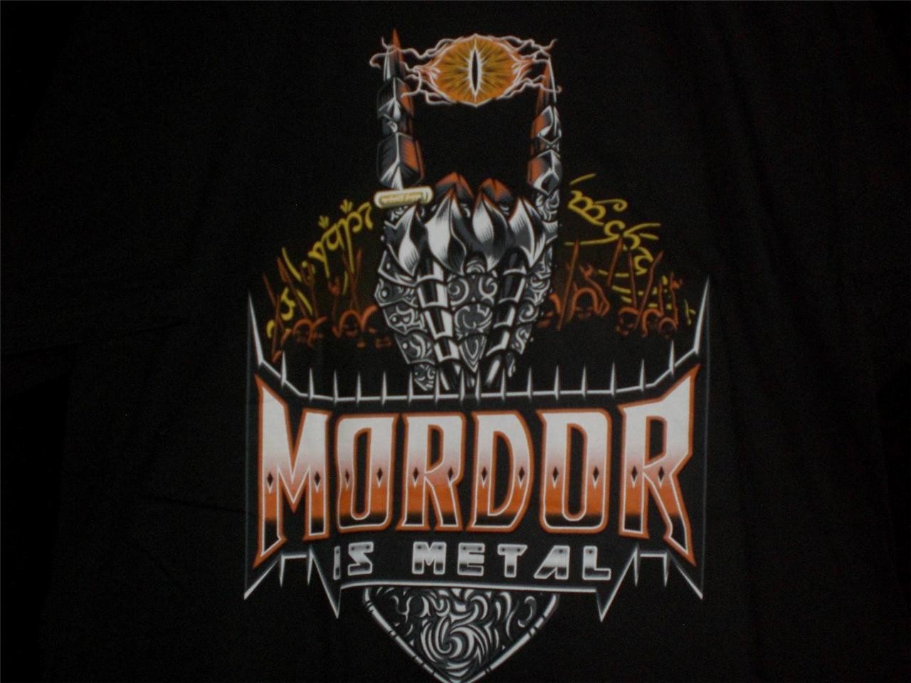 TeeFury LOTR LARGE "Mordor Is Metal" Lord of the Rings Metal Salute MashUp BLACK