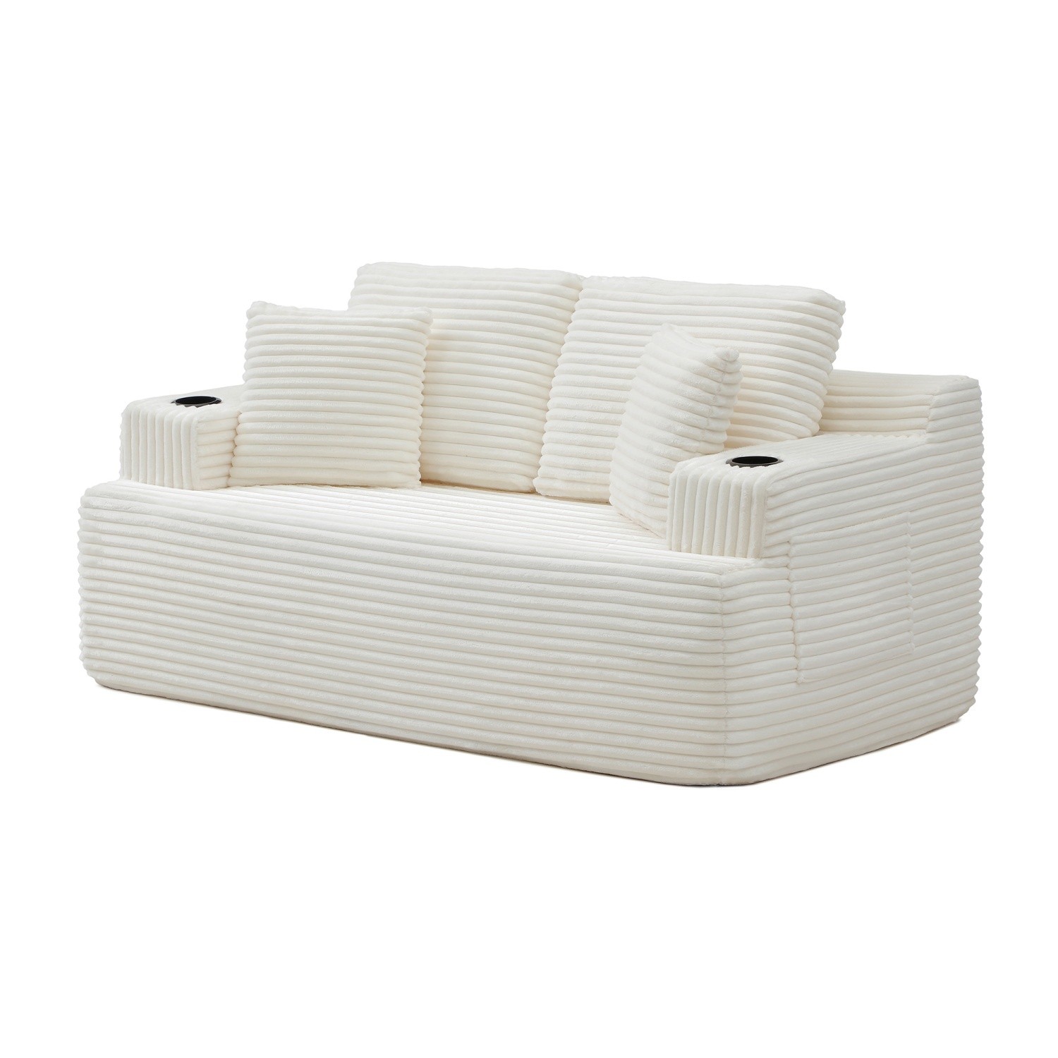 Floor Loveseat 2-Seat Corduroy Sofa w/ Cup Holders for Small Spaces No Assembly