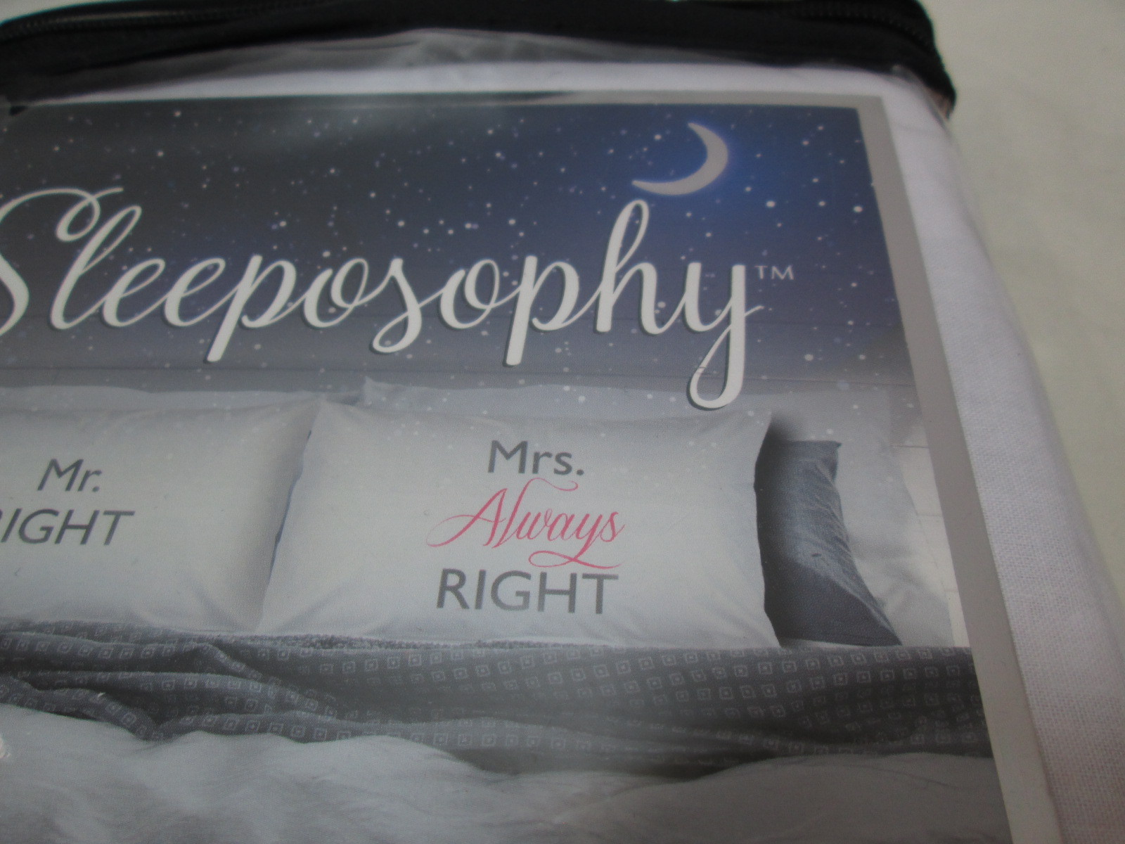 Sleeposophy MR. RIGHT/MRS ALWAYS RIGHT Two Coordinating Standard Pillowcases NEW