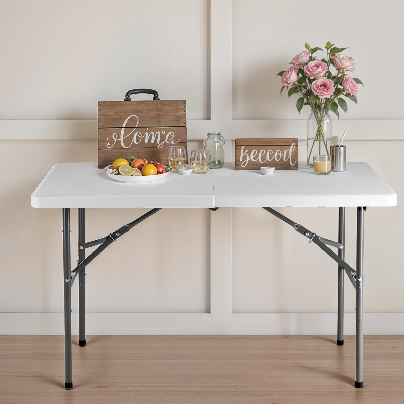4ft Folding Table Portable with Handle for Camping Picnic Party Indoor & Outdoor