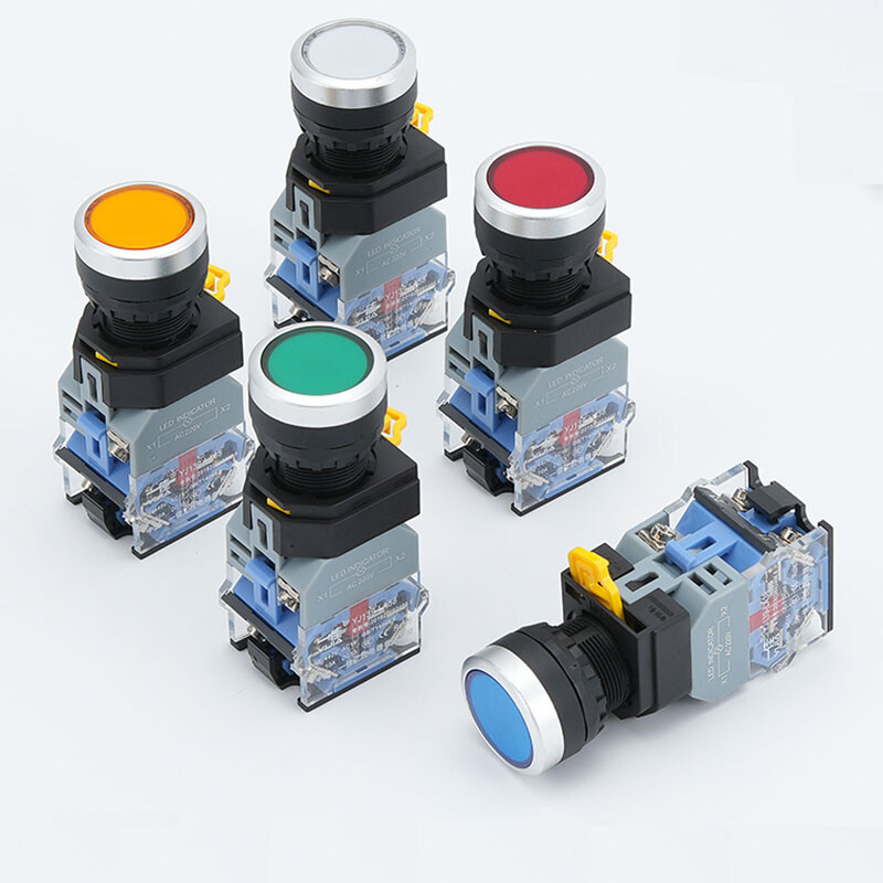 22mm Push Button Switch With LED Illuminated Latching / Momentary 12 24 220 380V