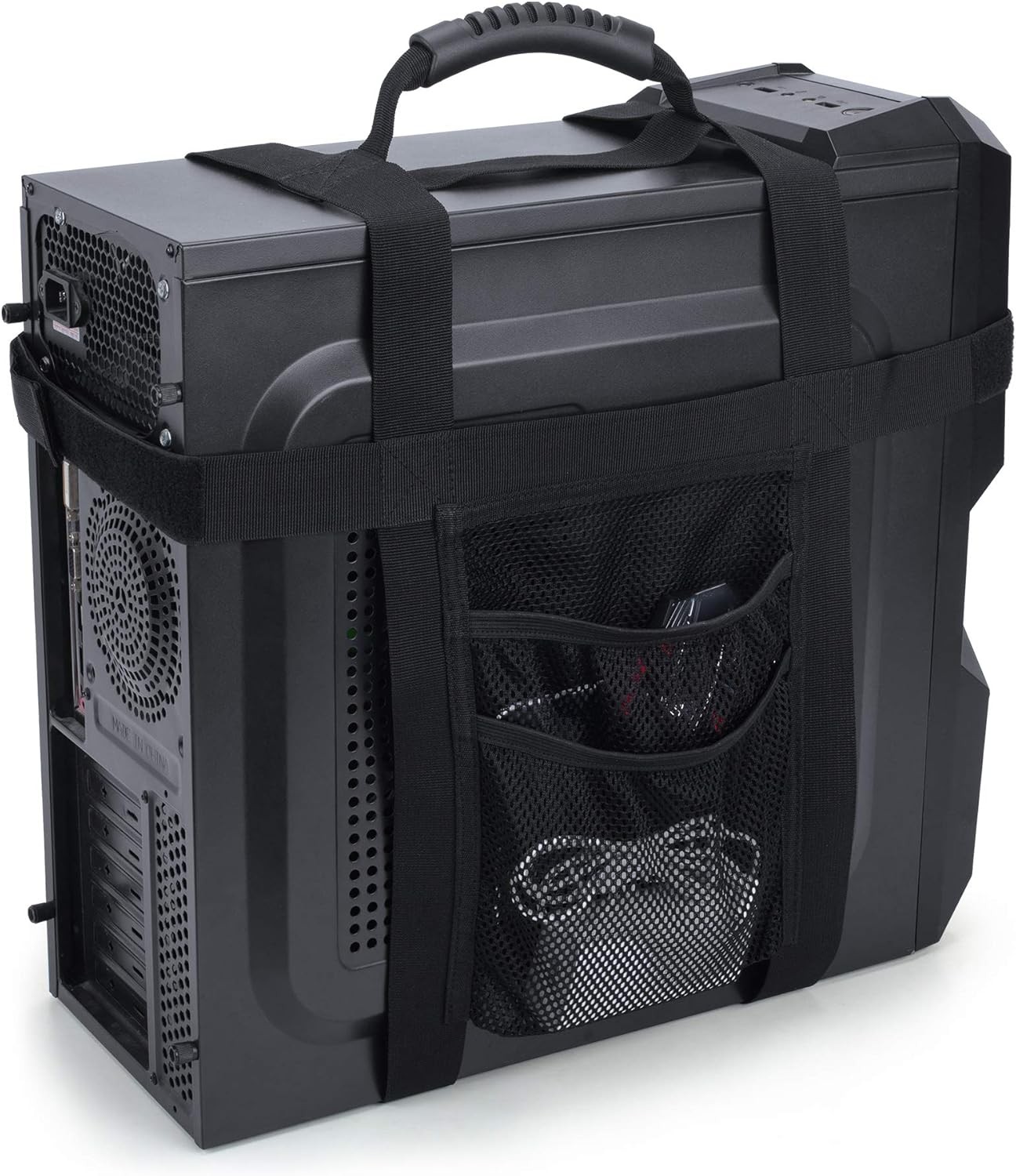 PC Tower Carrying Strap with Rubber Handle, Desktop Carrying Case Belt Computer