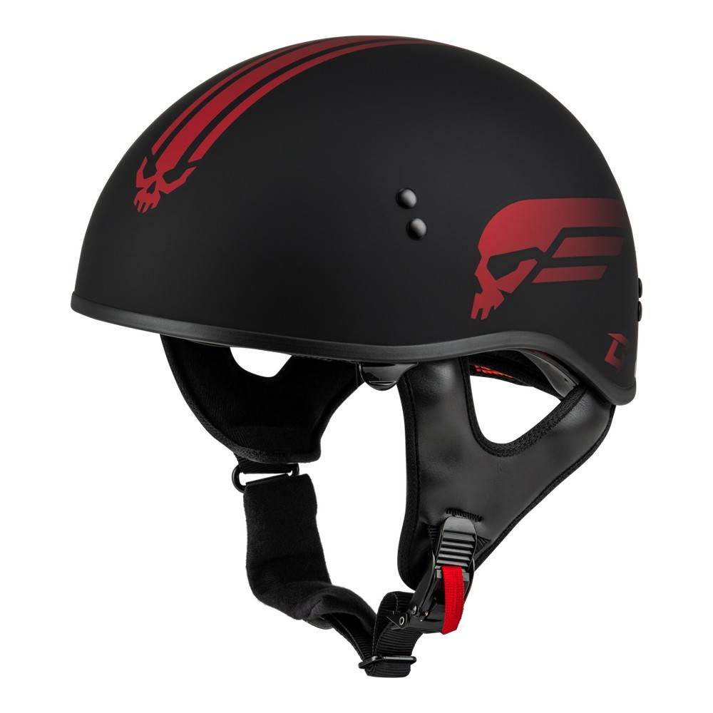 Gmax HH-65 Retribution Matte Black/Red Half Helmet Adult Sizes XS - 2XL