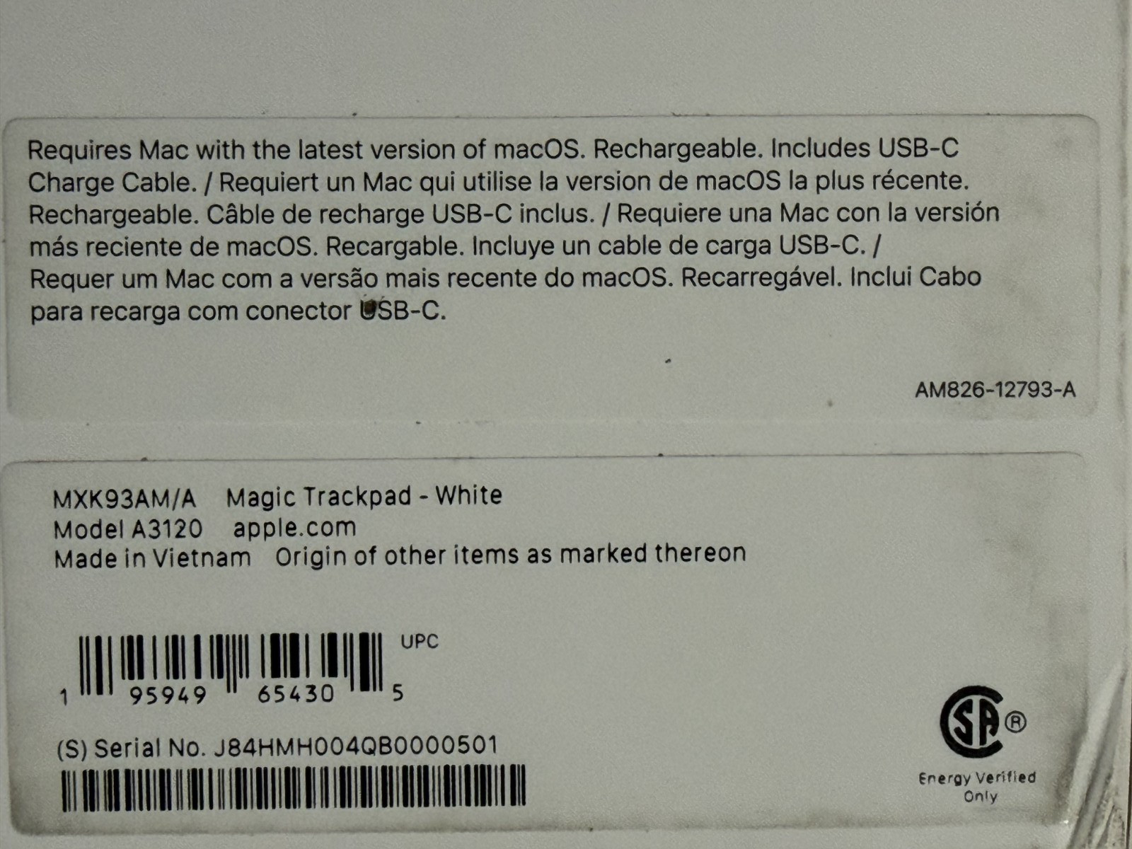 Apple Magic Trackpad Multi-Touch Surface (USB-C) - Wireless - White A3120