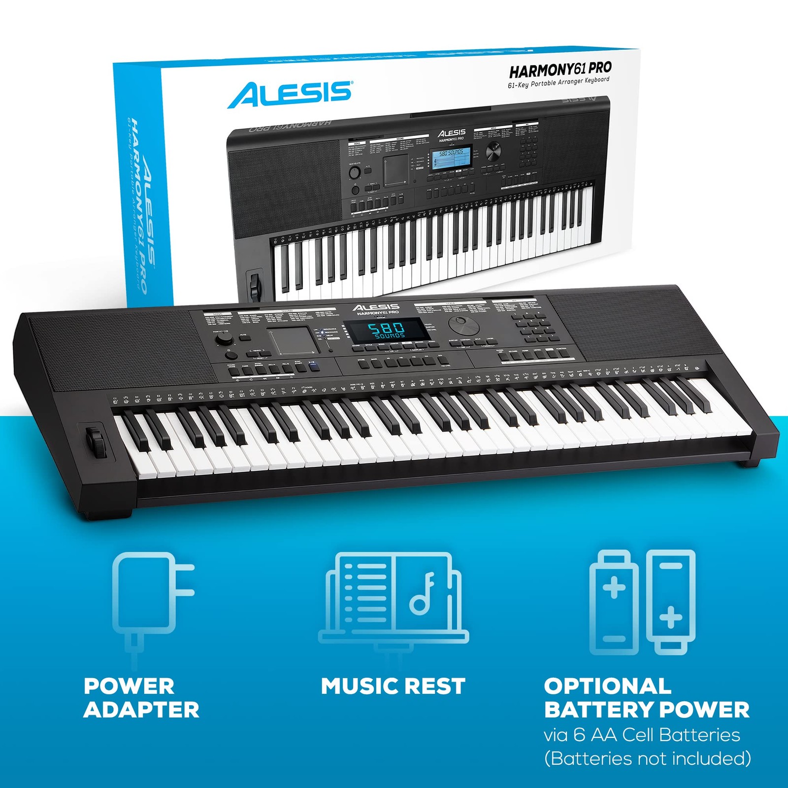 Alesis Harmony 61 Pro - 61 Key Keyboard Piano with Adjustable Touch Response,