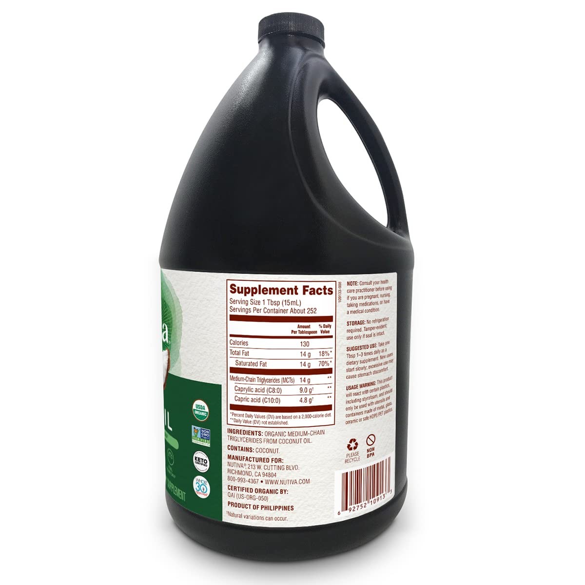 Nutiva Organic MCT Oil, 128 Fl Oz