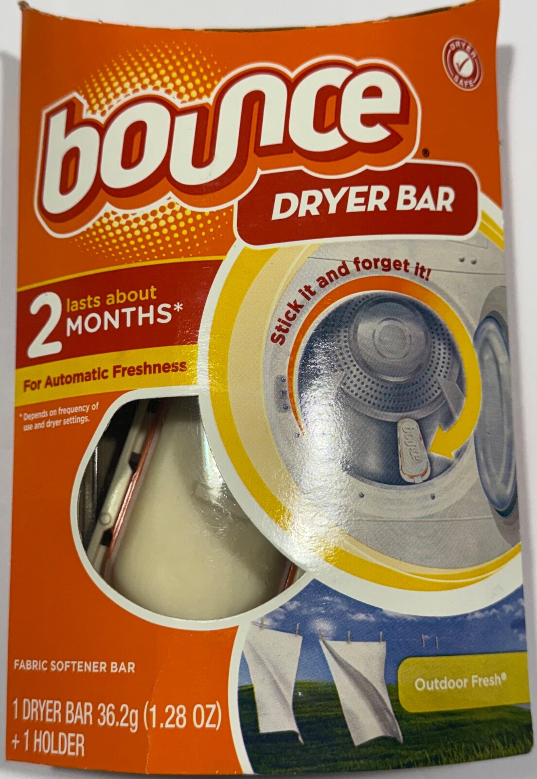 Bounce Dryer Bar 2 Month Outdoor Fresh Scent Fabric Softener NEW 1 Bar